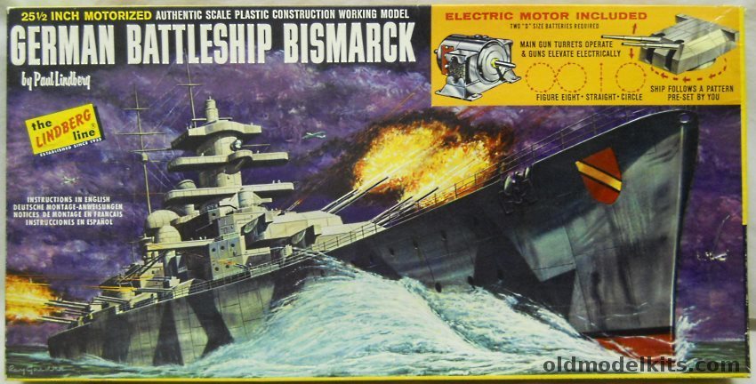 Lindberg 1/350 Motorized German Battleship Bismarck 1st Issue, 762M-500 plastic model kit